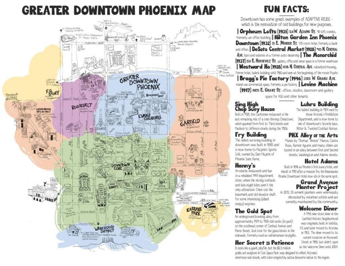 kort over centrum af Phoenix