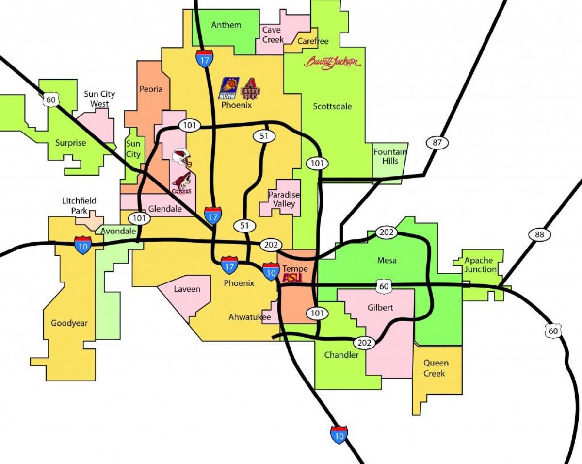 Phoenix metro-kort over området