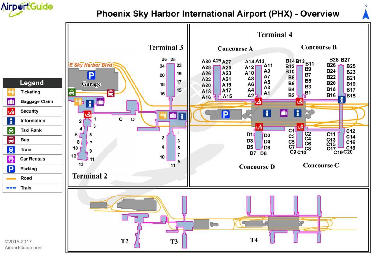 kort over Phoenix sky harbor lufthavn