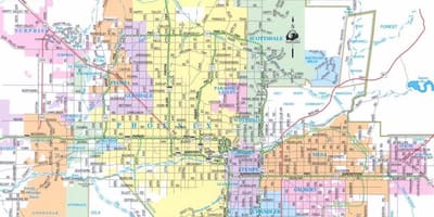 Kort af Phoenix, Arizona og de omkringliggende områder